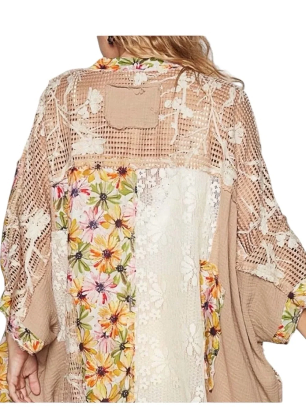 🌸POL Floral Patchwork Kimono Cardigan - Beige & Yellow Large P003